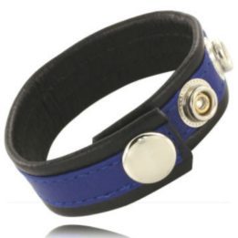 LEATHER BODY COCK AND BALL STRAP WITH SNAPS - BLACK AND BLUE